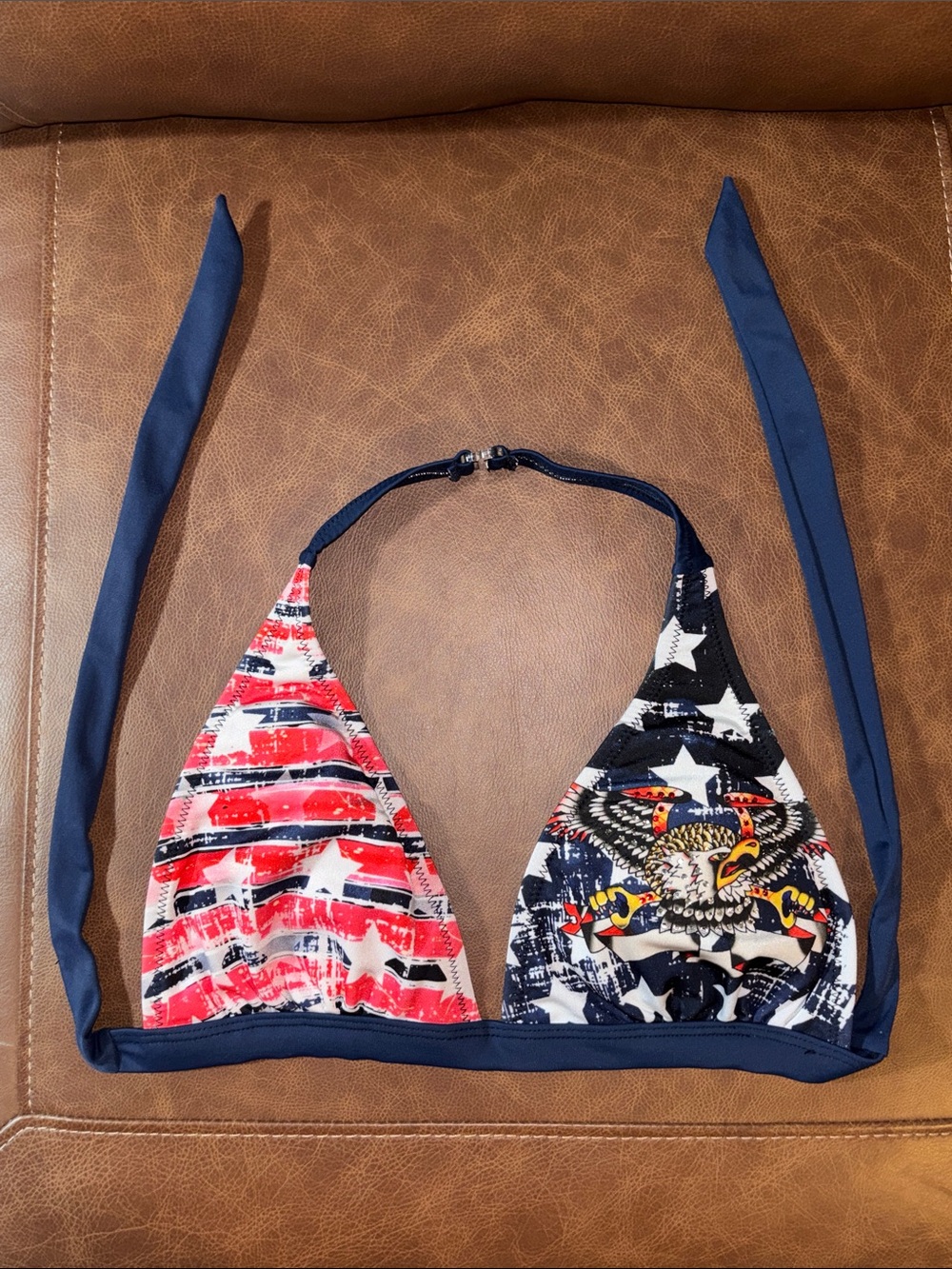 Patriotic Eagle Print Triangle Bikini Top - Red White Blue